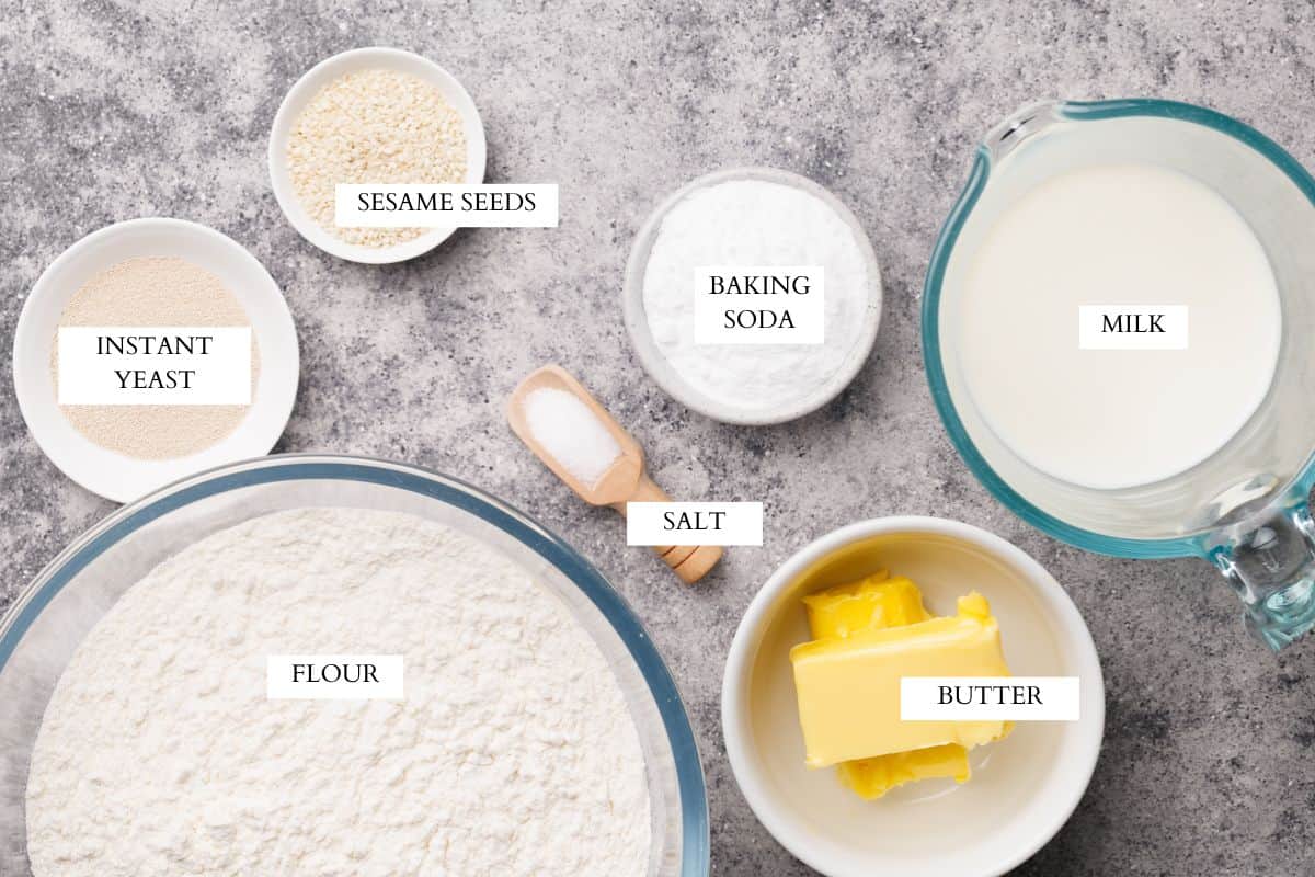 Ingredients laid out to make pretzels.