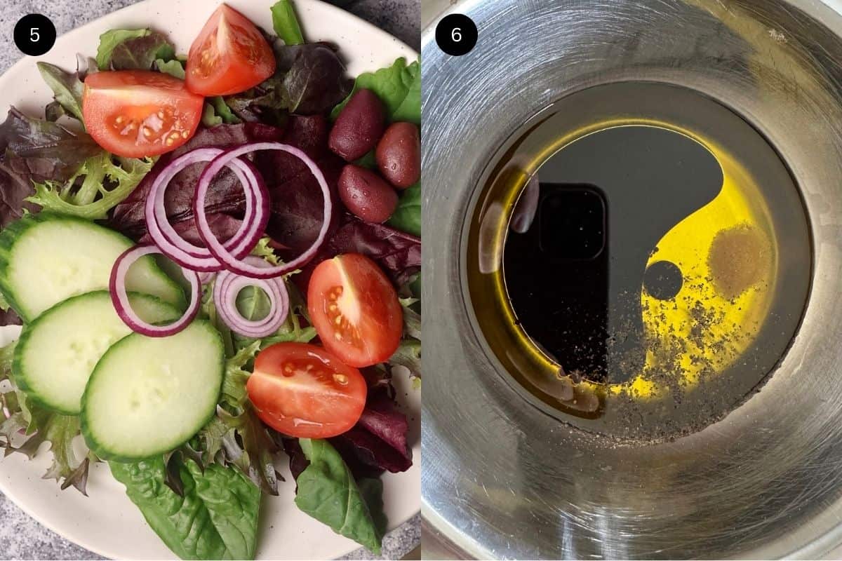 Steps 5 and 6 to make Insalata Mista.