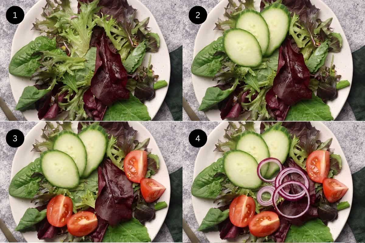 Steps 1 to 4 to make Insalata Mista.