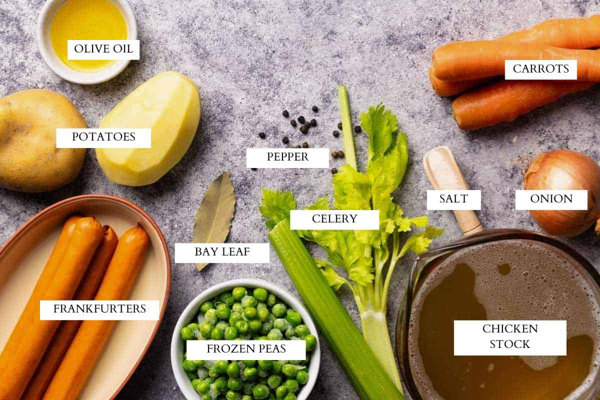 Ingredients laid out to make German stew, Eintopf.