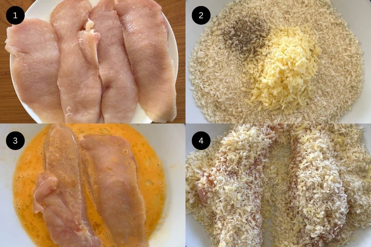Steps 5-8 on how to make chicken alfredo with linguine.