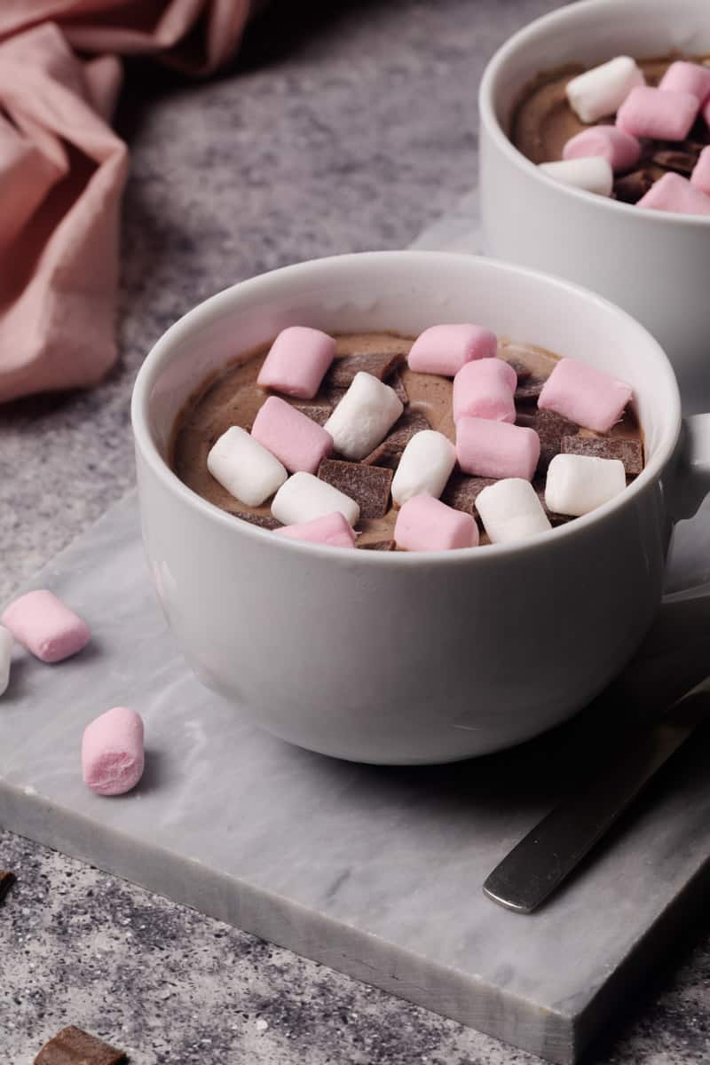 Two chocolate marshmallow ice cream in a cup.