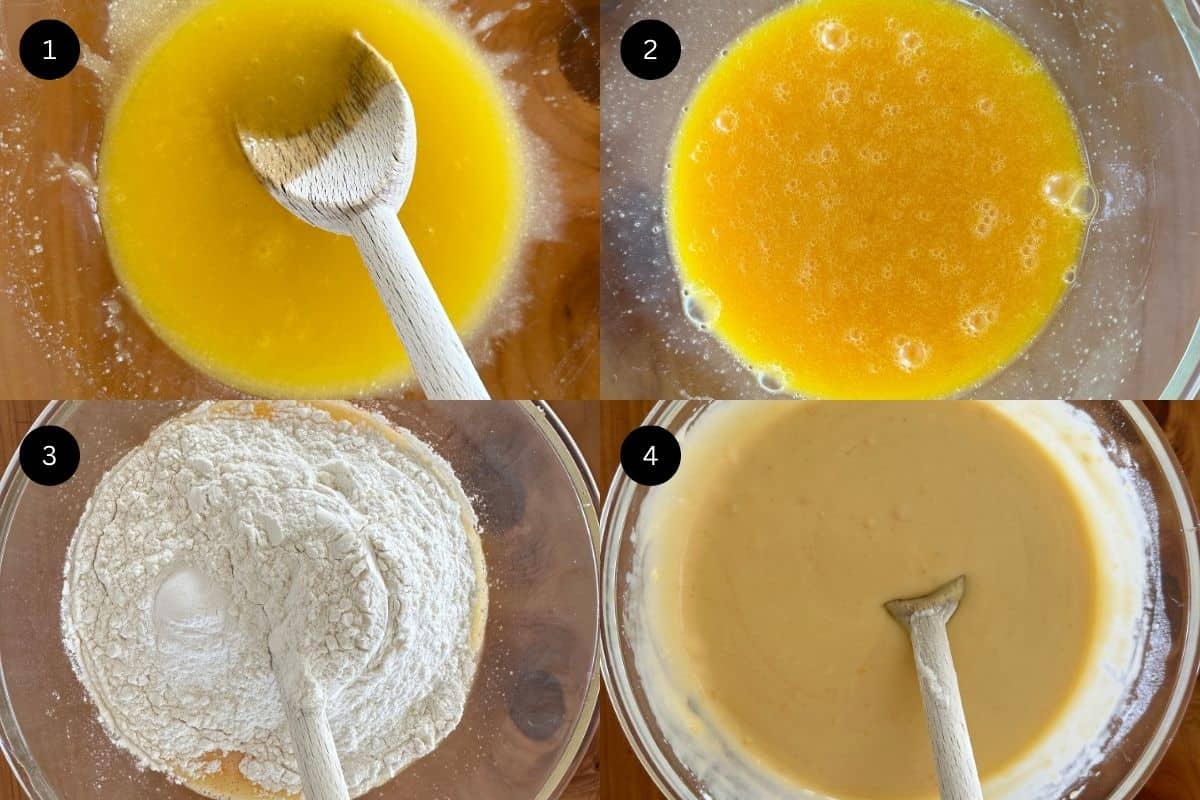 Steps 1-4 on how to make German waffles.