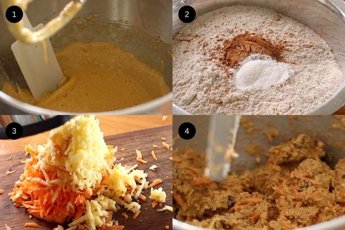 Steps 1-4 of how to make these muffins.