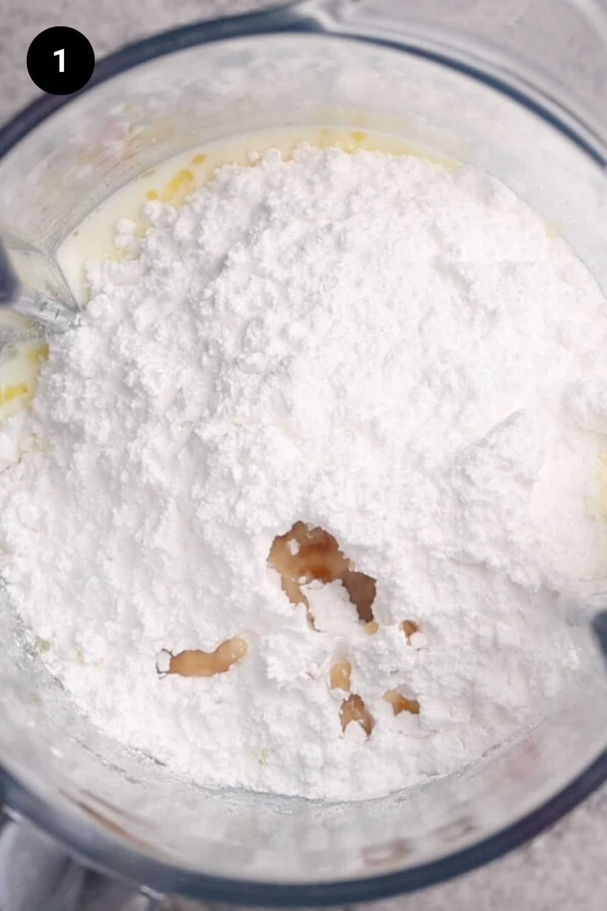 Condensed milk ingredients in a blender.