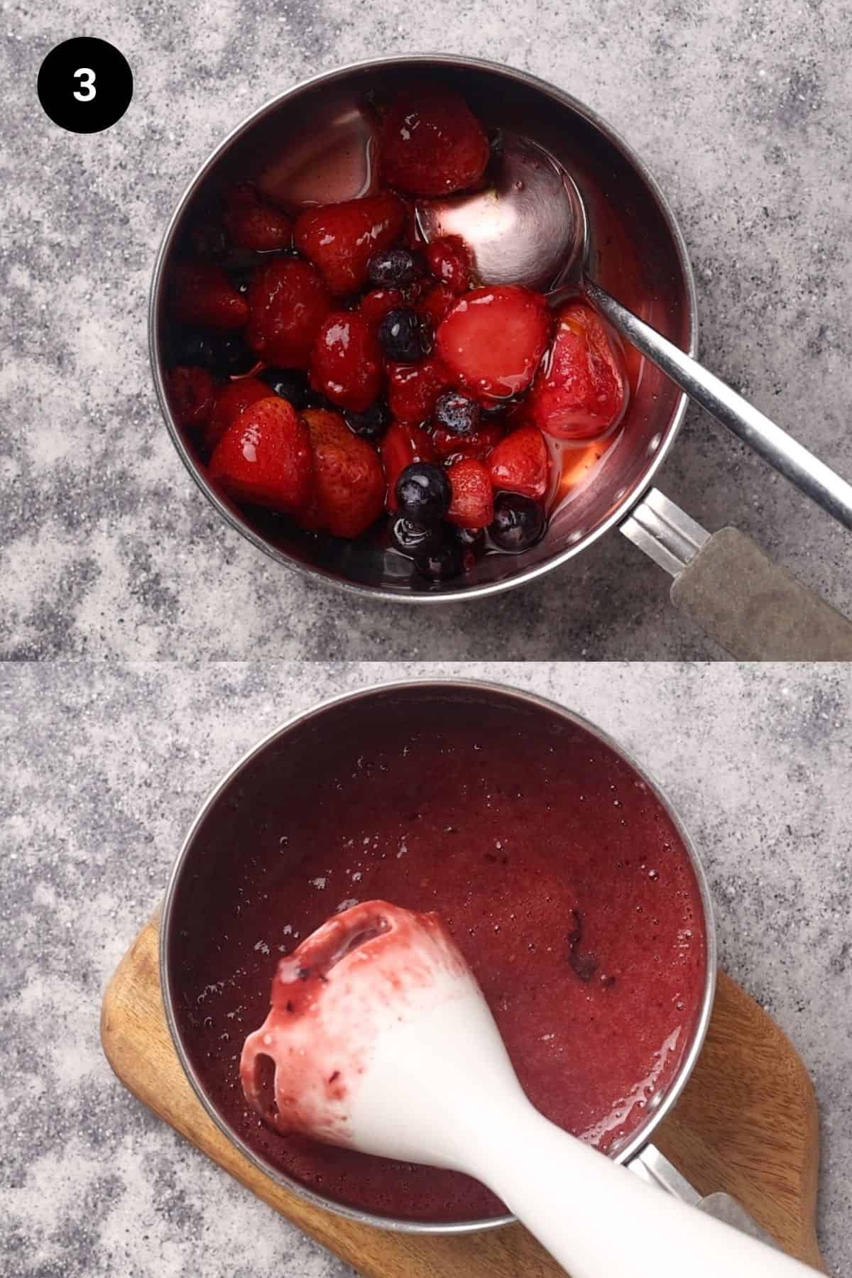 Stewed berries in two pots.
