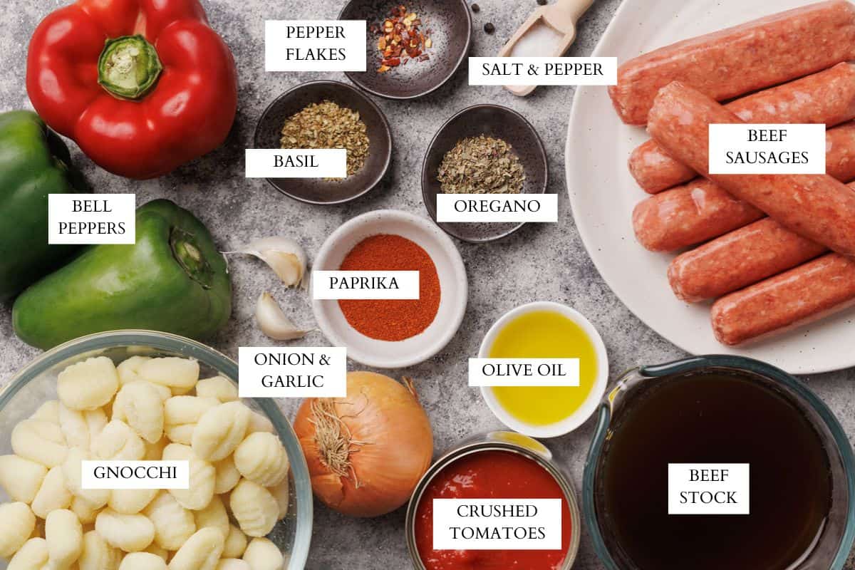 Ingredients laid out for Italian goulash.