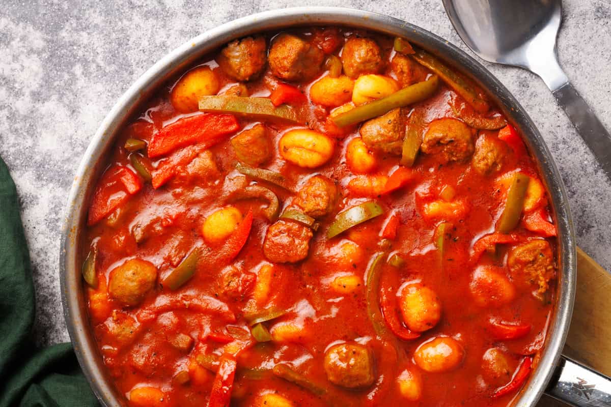 Italian goulash in a large pan.
