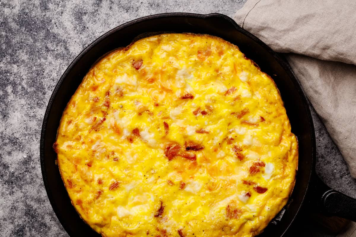 Frittata in a cast iron skillet.