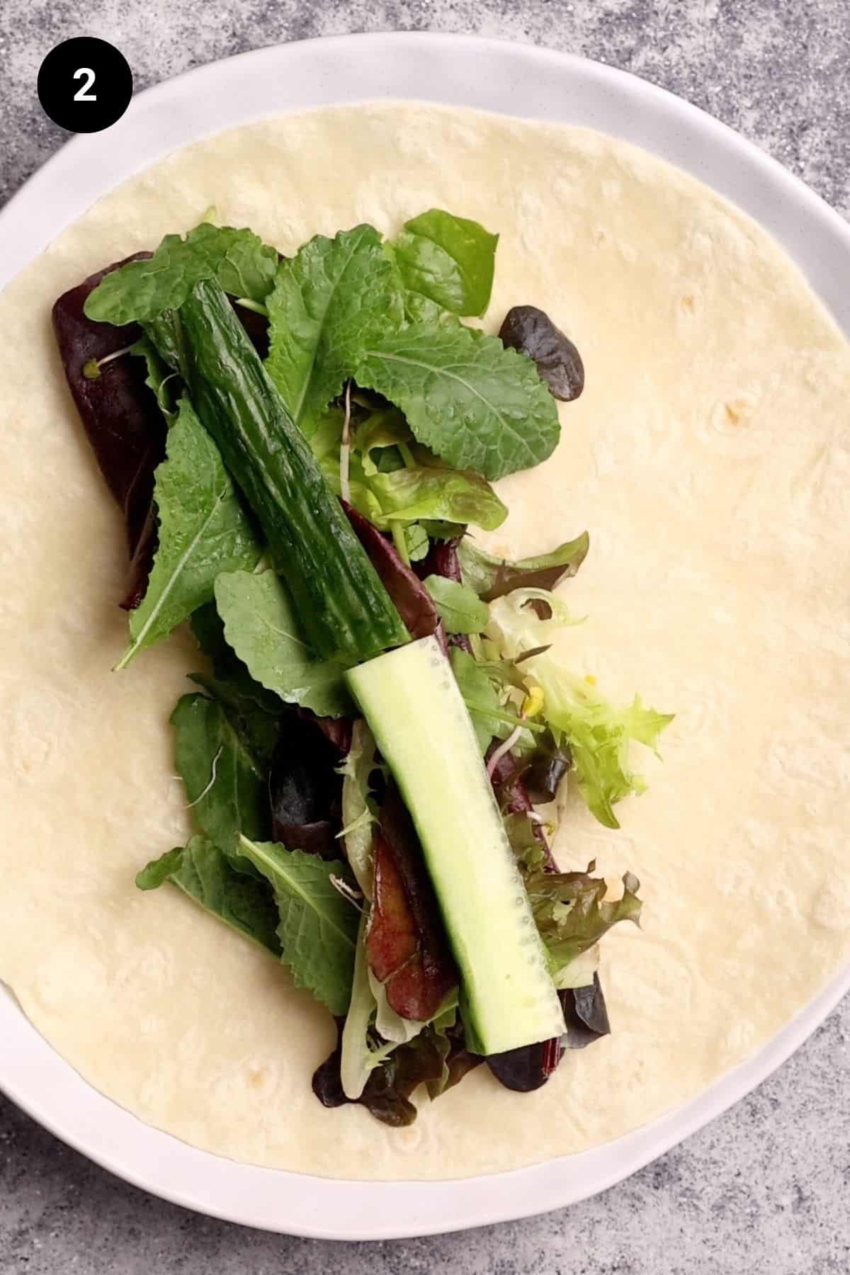 Open wrap with salad filling.