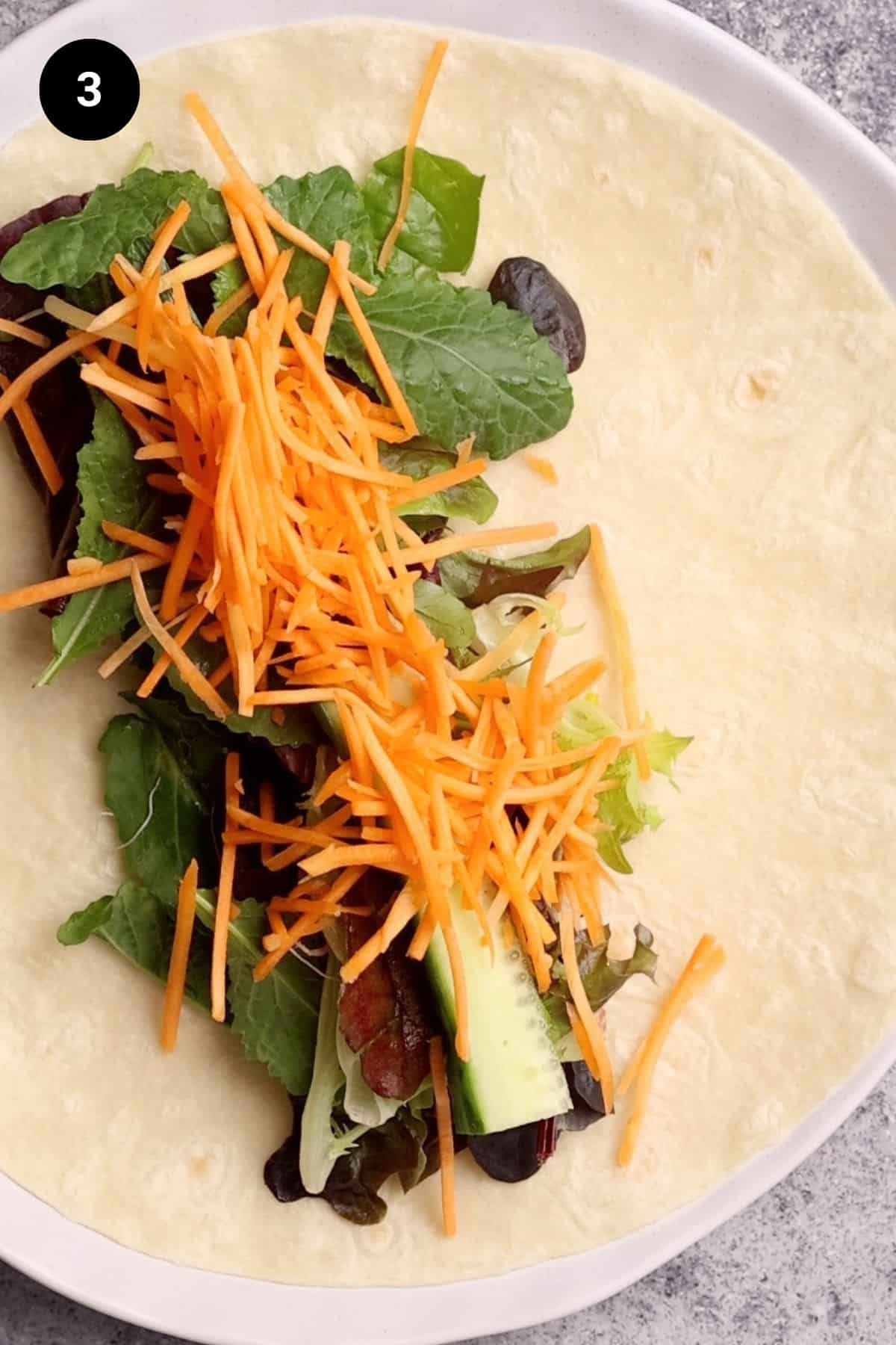 Open wrap with salad filling.
