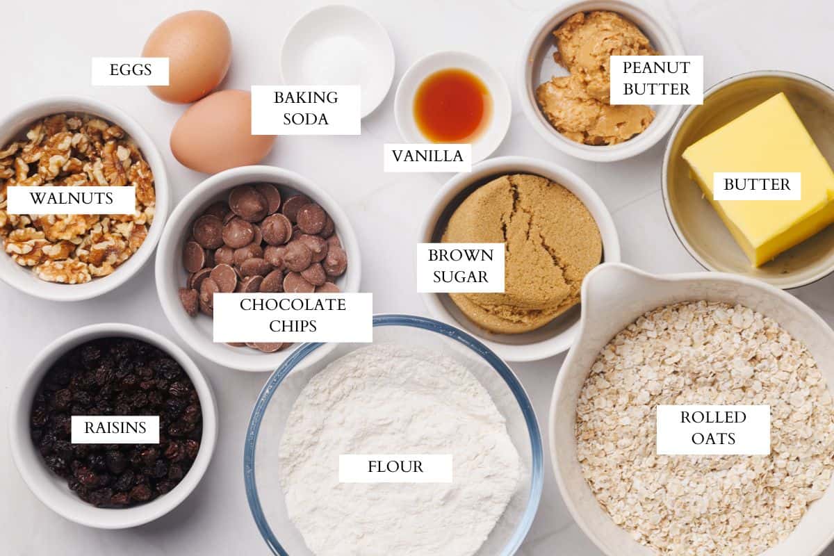 Ingredients laid out to make homemade energy cookies.