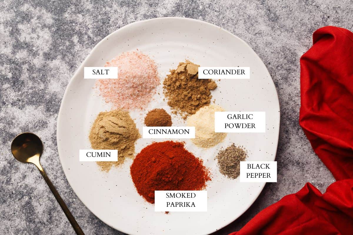 Ingredients laid out to make the dry lamb rub.