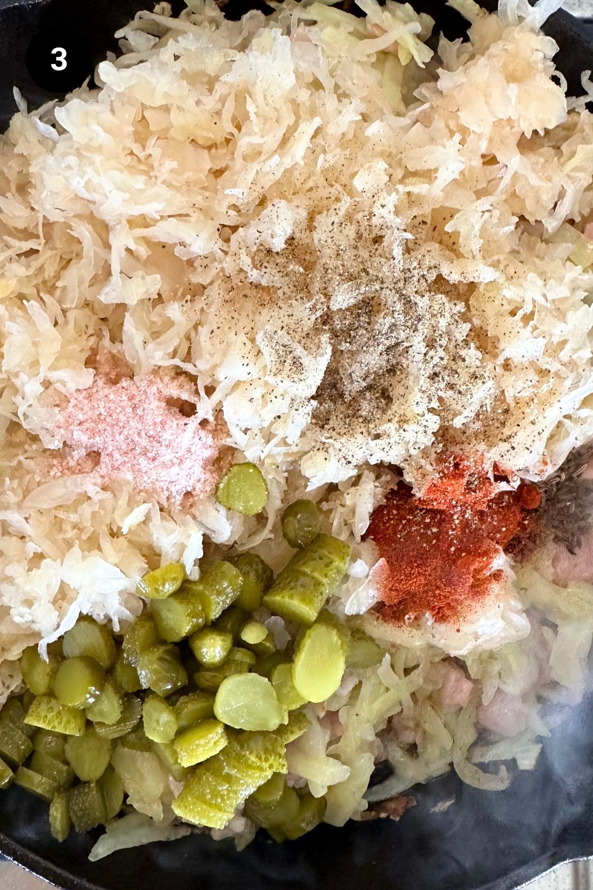 All ingredients added to the cast iron skillet.