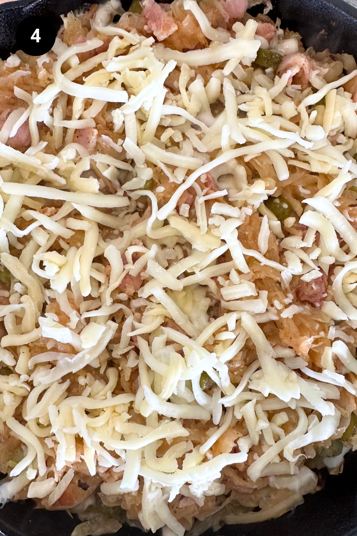Sauerkraut casserole before being baked.