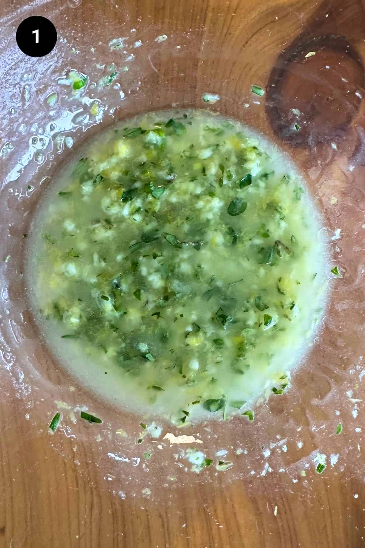 Marinade in a a glass bowl.