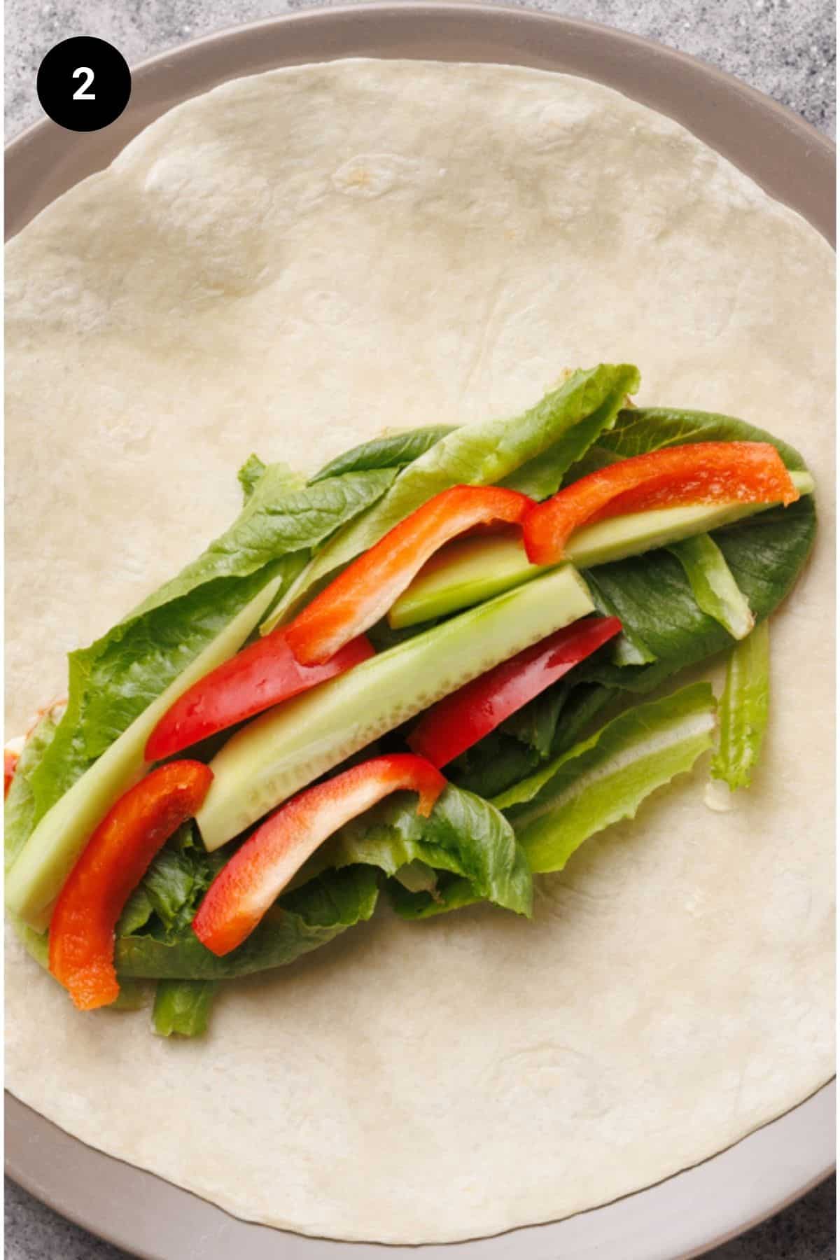 Vegetables on wrap.