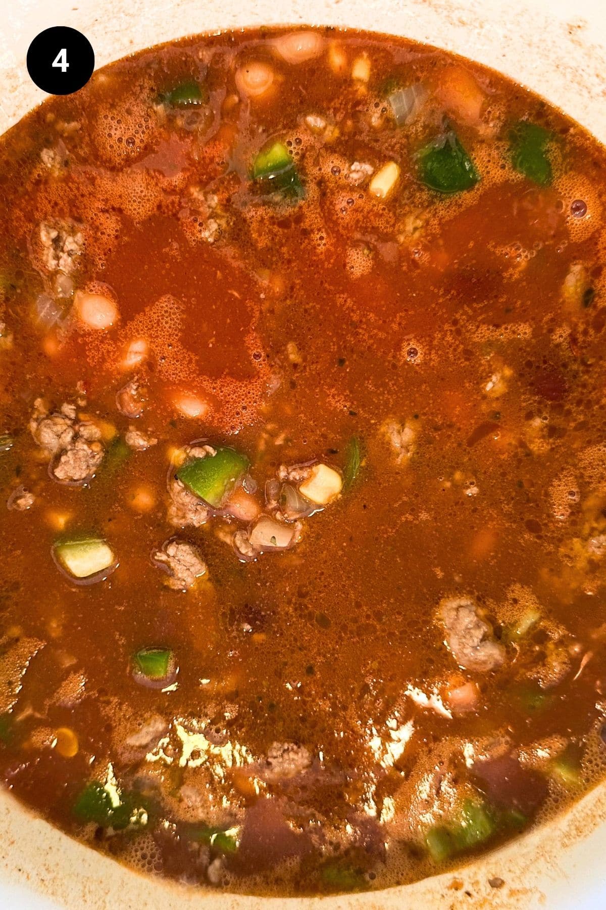 Chili in a Dutch oven before being cooked.