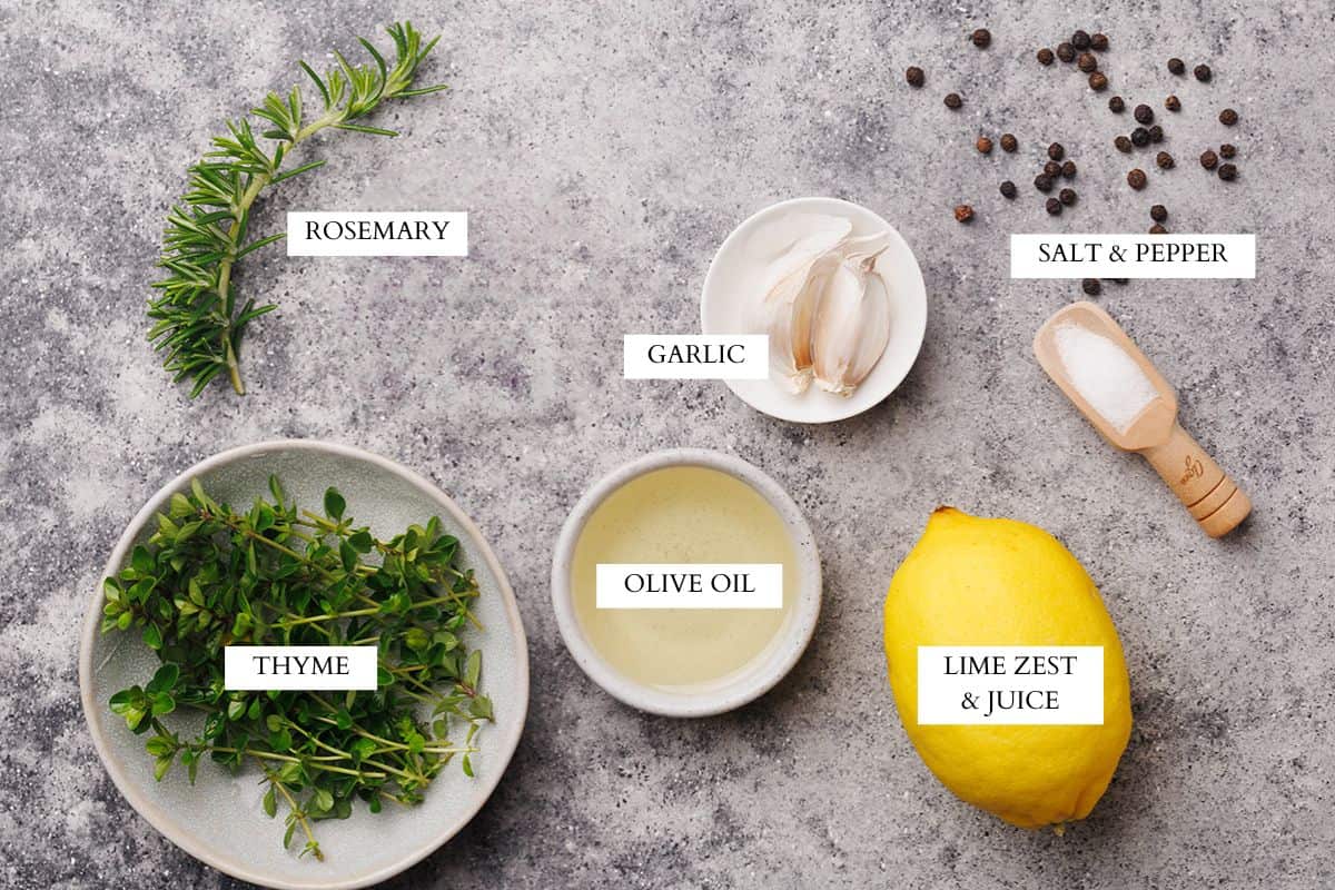 Ingredients laid out to make a lamb marinade.