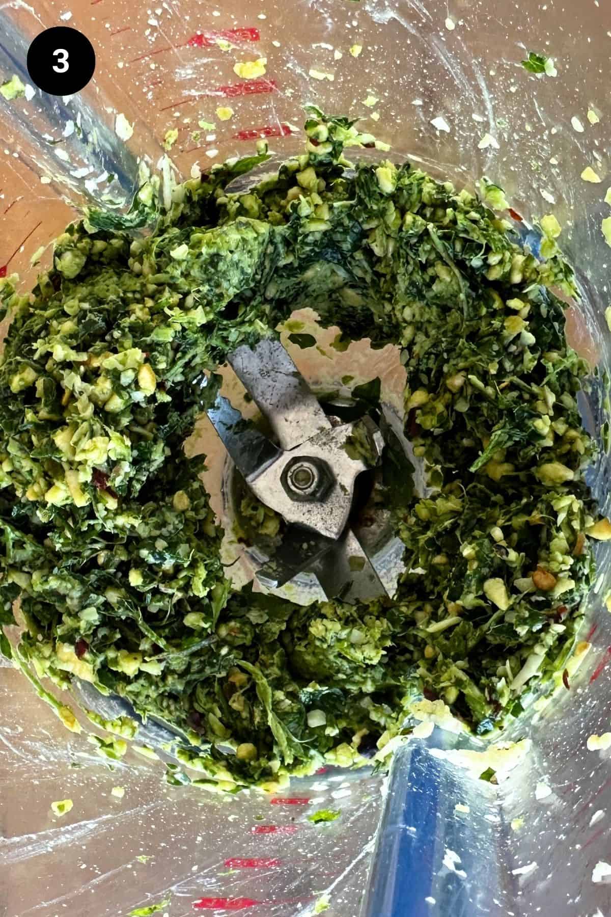 Ingredients after being blended in a blender bowl.