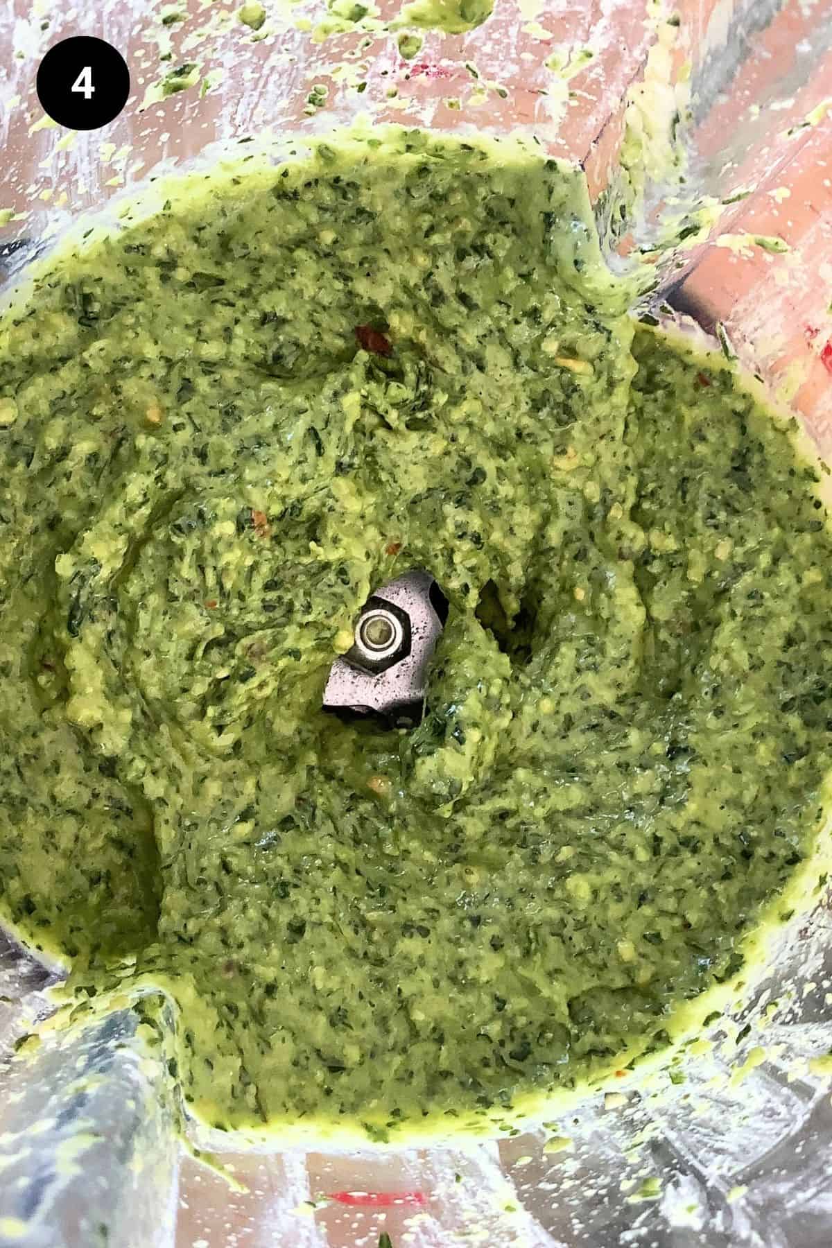 Ingredients after being blended in a blender bowl.