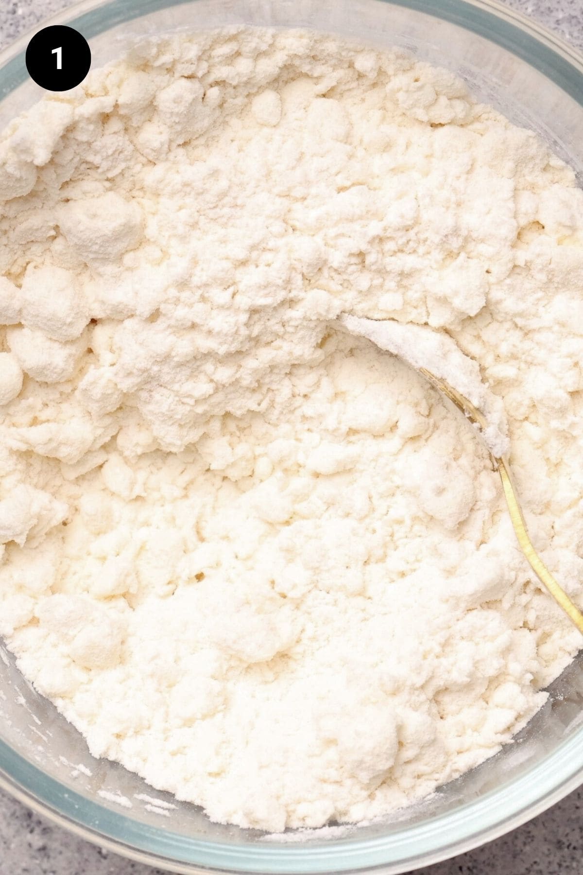 Shaggy dough in a bowl.