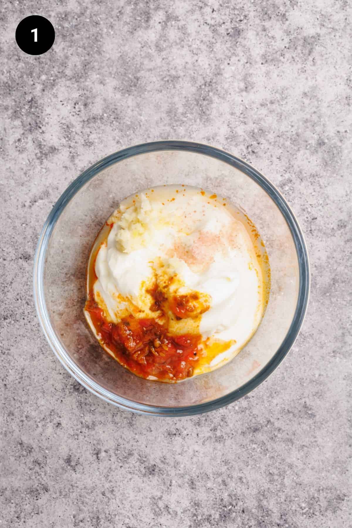 All ingredients in a bowl before being mixed.