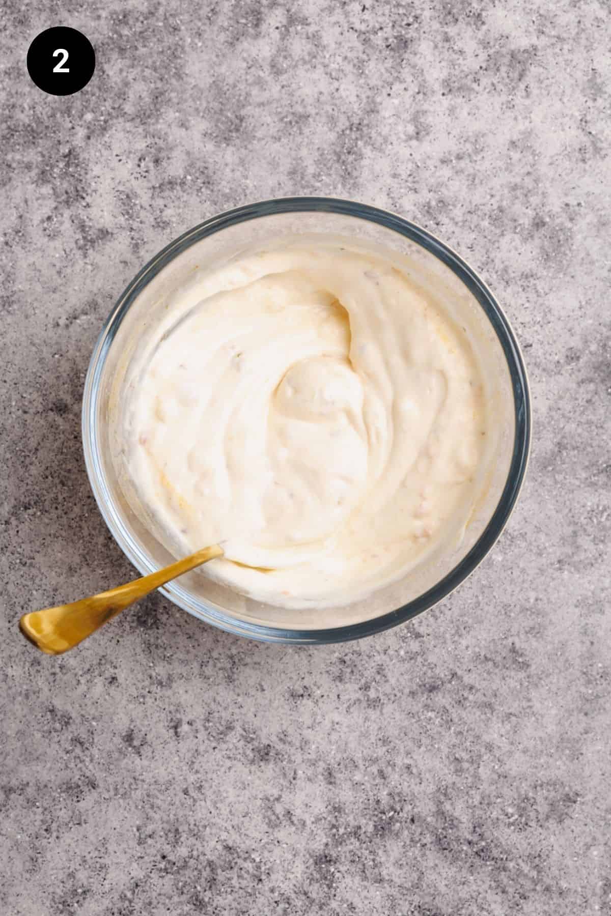 Mixed ingredients in a. bowl.