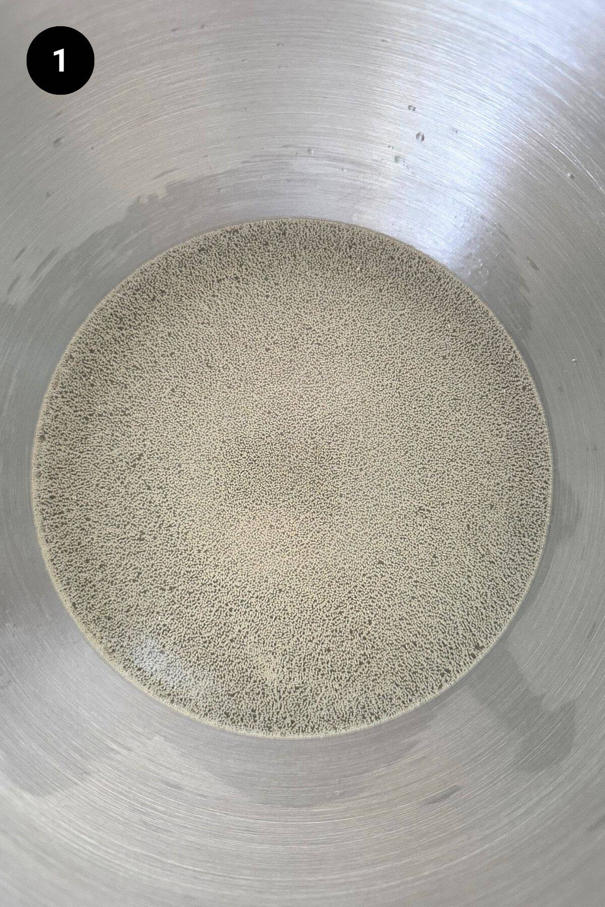 Activated yeast in metal bowl.
