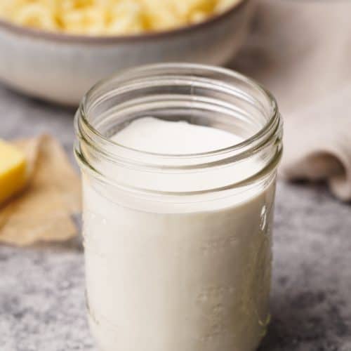 Cottage cheese pasta sauce in a mason jar.