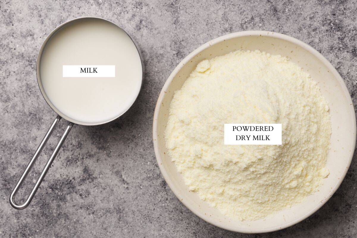 Ingredients laid out to make blender evaporated milk.
