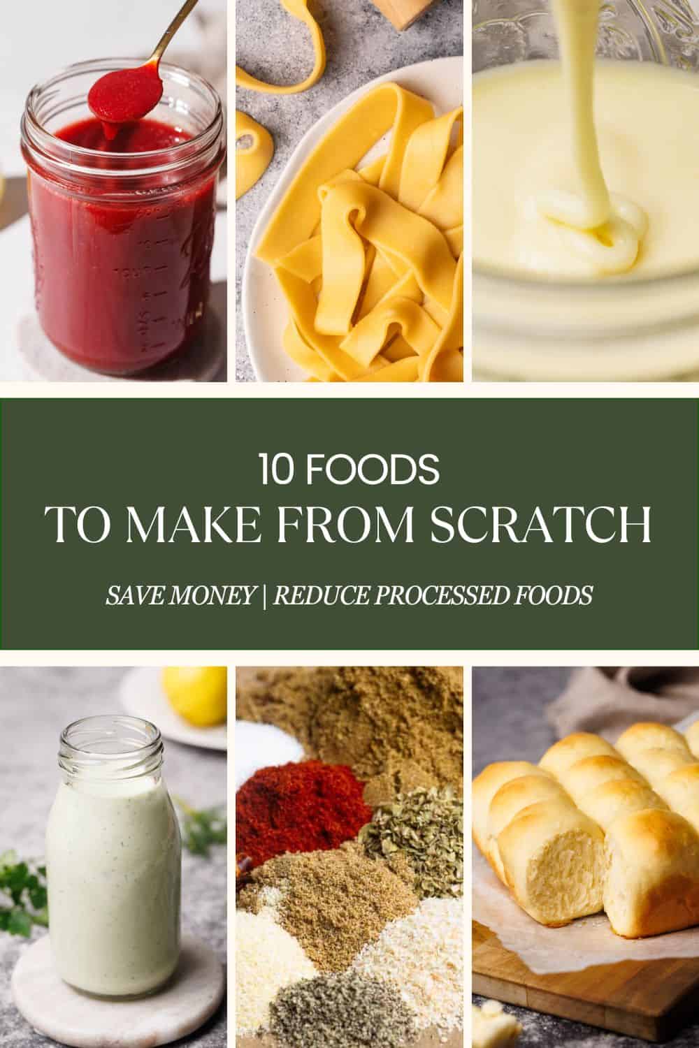 Six photos showing food made from scratch to save money.