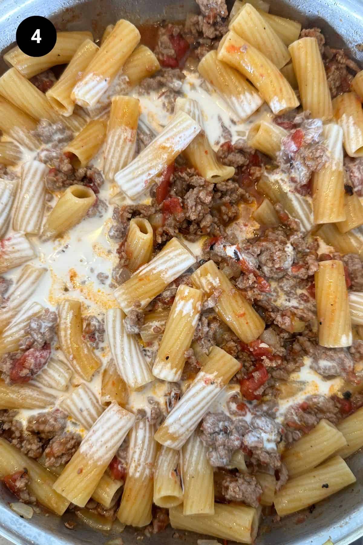 Cream added at the end of the cooking.